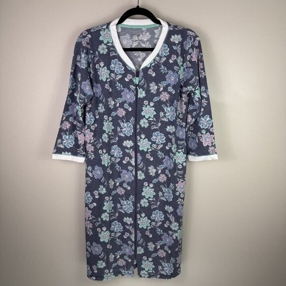 Cuddl Duds Comfort Code Robe XS Floral Lounge Zip Front Lightweight Pockets Soft - Picture 1 of 8